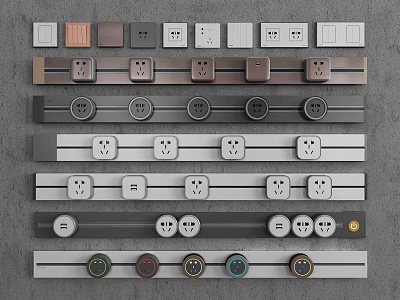 Various Stylish Electrical Switch Panels Featuring Different Colors And Socket Designs 3d model
