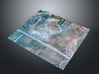 Detailed 3D Terrain Model With Roads Mountains And Farmland 3d model