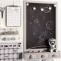 Creative Study Space With Chalkboard Rocket Art Astronaut Decor And Stationery Organizers