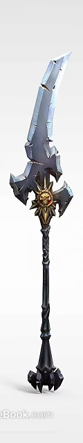 Tech Exhibition Hall Displaying Fantasy Weapon Model With Intricate Metal Design And Decorative Details 3d model 