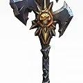Tech Exhibition Hall Displaying Fantasy Weapon Model With Intricate Metal Design And Decorative Details