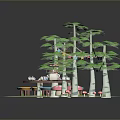 Animals Having Party In Forest With Round Table Cake Food And Chairs