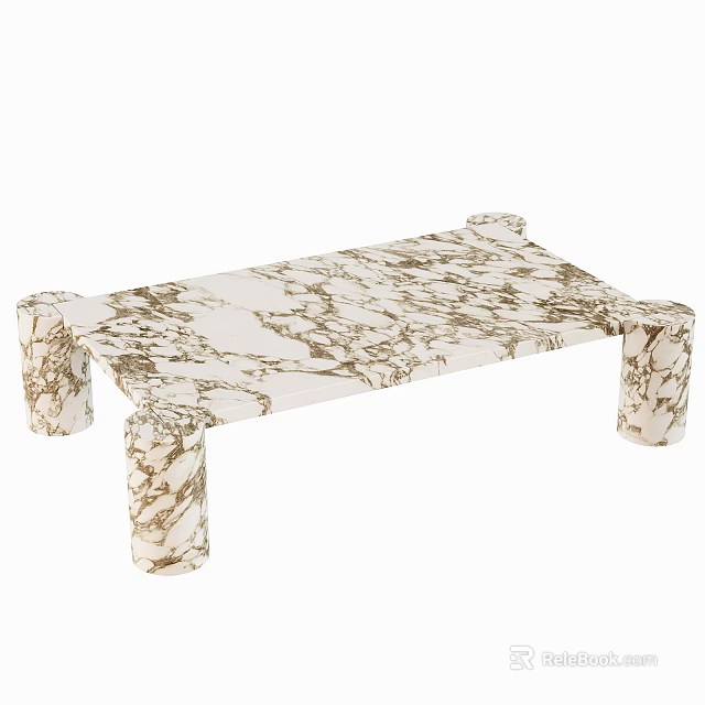 Modern Marble Coffee Table With White And Gold Veined Surface And Elegant Leg Design 3d model 
