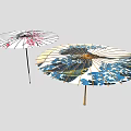 White And Blue Traditional Decorative Umbrellas With Floral Patterns And Handles