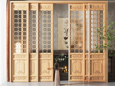 New Chinese-style sliding door 3d model