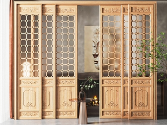 New Chinese-style sliding door 3d model