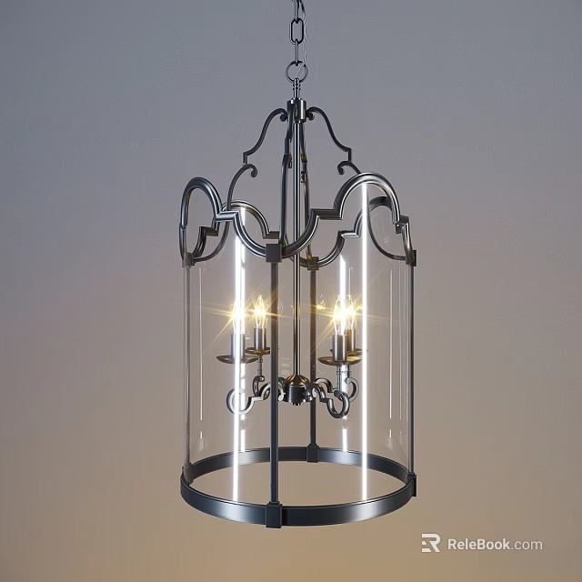 Elegant Classic Chandelier With Metal Frame Glass Shade And Candle Style Bulbs 3d model 