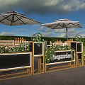 Modern Outdoor Bar With Greenery Archway Bench Hexagonal Display Stand Round Lights And Stone Path 3d model