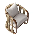 Modern Leisure Chair With Wooden Frame Woven Details And White Cushion