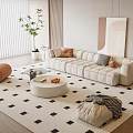 Modern Sofa Coffee Table Combination Lazy Sofa Floor Lamp Hanging Picture Side Green Fruit 3d model