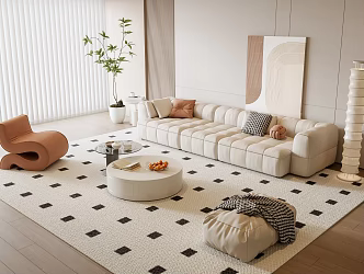 Modern Sofa Coffee Table Combination Lazy Sofa Floor Lamp Hanging Picture Side Green Fruit 3d model