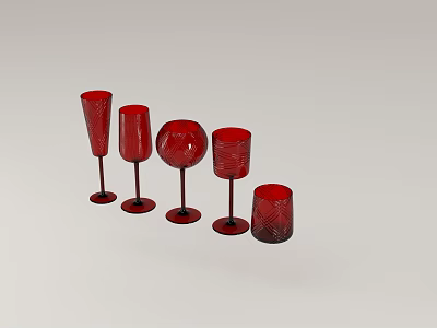Red Wine Glasses With Five Different Shapes And Elegant Red Design 3d model
