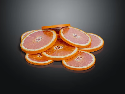 Fresh Vibrant Sliced Oranges Stacked On Dark Background For Healthy Fruit Snack 3d model