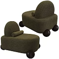 Modern Single Seater Sofa With Textured Fabric And Round Dark Wooden Legs Design