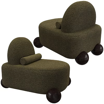 Modern Single Seater Sofa With Textured Fabric And Round Dark Wooden Legs Design 3d model