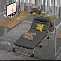 Modern Single Bed With SpongeBob Pillow And Blanket In Study Room Setup 3d model
