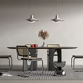 Modern Round Dining Table Set With Chairs Pendant Lights Vase And Striped Rug