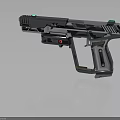 Futuristic Handgun With Sleek Metallic Design And Green Indicator Light Details