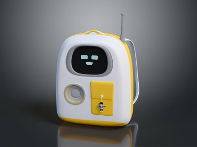 Cute White And Yellow Children's Backpack With Smart Display And Button Design For Kids 3d model