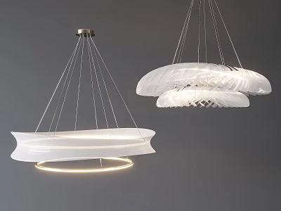 Modern White Layered Pendant Chandeliers With Hanging Fabric Design And Soft Lighting 3d model