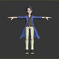3D Model Character With Purple Hair Blue Coat Brown Shirt Beige Pants And Gray Shoes