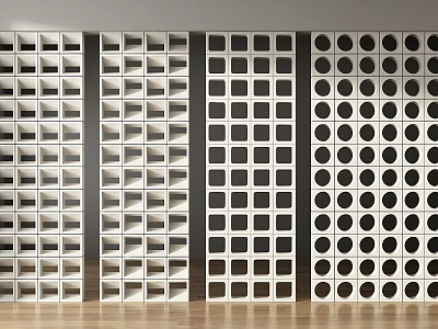 Modern Room Dividers With White Frame Square And Circular Patterns On Dark Background Wooden Floor 3d model