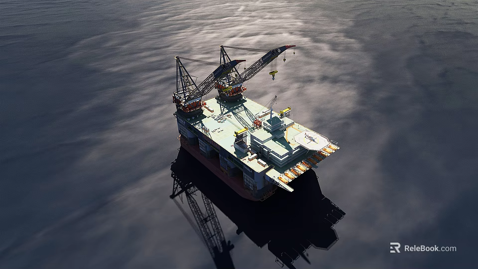 Offshore Industrial Equipment Platform with Crane for Marine Construction Operations 3d model 