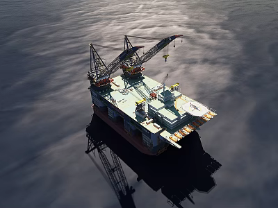 Offshore Industrial Equipment Platform with Crane for Marine Construction Operations 3d model