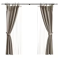 Gray Fabric Curtains With White Sheer Panels Tied Design And Metal Rod