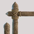 Rustic Wooden Decorative Architectural Pieces With Carved Pillars Arched Frame And Stacked Logs