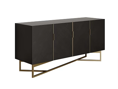 Modern Entryway Cabinet Sideboard With Black Textured Surface And Brass Metal Legs 3d model