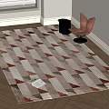 Square Area Rug With Geometric Pattern On Wooden Floor And Sunlight 3d model