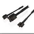 Three Metallic Industrial Mechanical Components With Intricate Textures And Long Structures