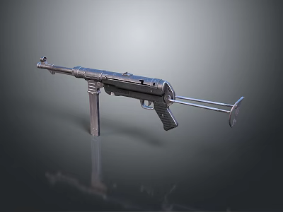 Classic Submachine Gun With Metal Barrel Wooden Stock And Magazine 3d model