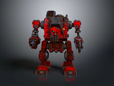 Red Mechanical Robot Game Movie Character With Armored Structure And Weapon Details 3d model
