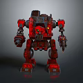 Red Mechanical Robot Game Movie Character With Armored Structure And Weapon Details