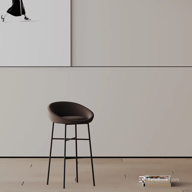 Modern Bar Stool With Curved Seat Black Metal Legs In Light Wall Wooden Floor Interior 3d model 