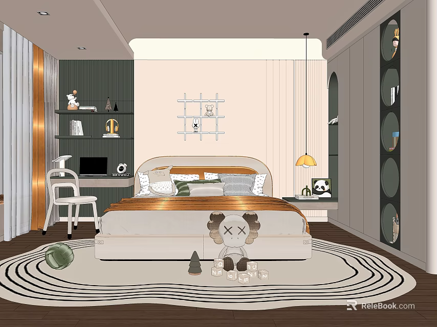 Cozy Kids Room Interior Design With Bed Rug Toys Desk Bookshelf And Wall Decor 3d model 