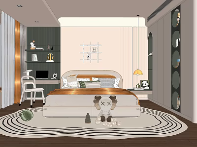 Cozy Kids Room Interior Design With Bed Rug Toys Desk Bookshelf And Wall Decor 3d model