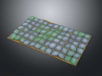 Natural Landscape Featuring Gray And Green Pebbles Arranged On Square Mat 3d model