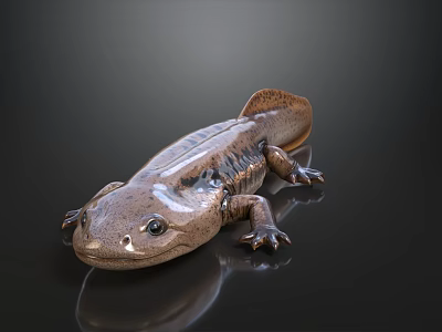 Axolotl Aquatic Animal With Sleek Skin And Brown Black Stripes In Water 3d model