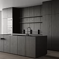 Dark Gray Modern Kitchen Cabinets With Sleek Countertop And Contemporary Interior Design
