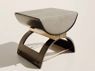 Modern Sofa Stool With Gray Fabric Cushion And Curved Black Gold Metal Frame Design 3d model