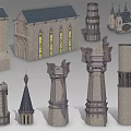 Medieval Stone Building Facade Design With Arches Towers And Decorative Structures 3d model