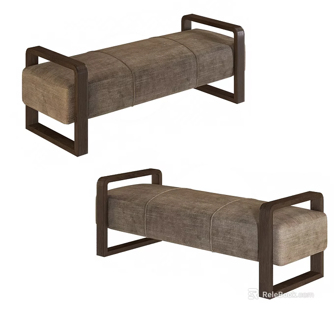 Modern Upholstered Ottoman Bench With Wooden Frame And Comfortable Seat Design 3d model 