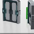 Futuristic Modern Double Doors With White Panels Blue Accents And Illuminated Frames