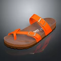 Bright Orange Sandals With Double Buckles And Brown Sole On Black Background