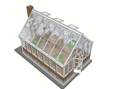 Modern Villa Balcony With Glass Enclosure And Lush Green Plants 3d model