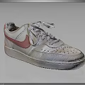 White Casual Sneakers With Pink Logo Lace Up Design And Perforated Upper Details