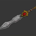 Fantasy Sword With Red Glowing Blade And Golden Hilt Red Gemstone